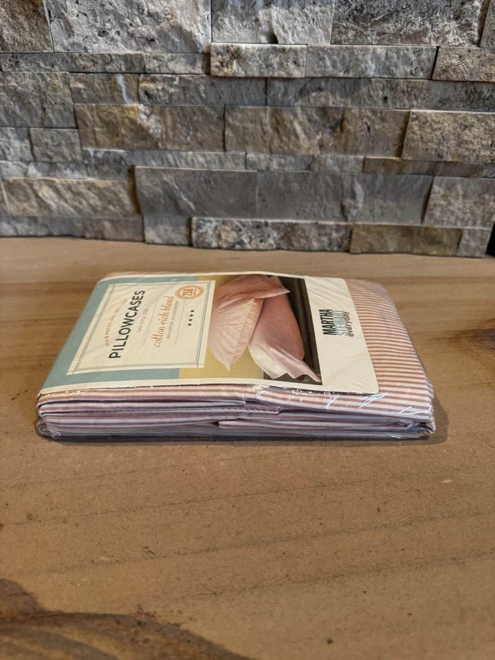 Martha Stewart Everyday 2 King Pillowcases Pink Peony Pinstripe Cotton Blend NWT - Image 4 of 4