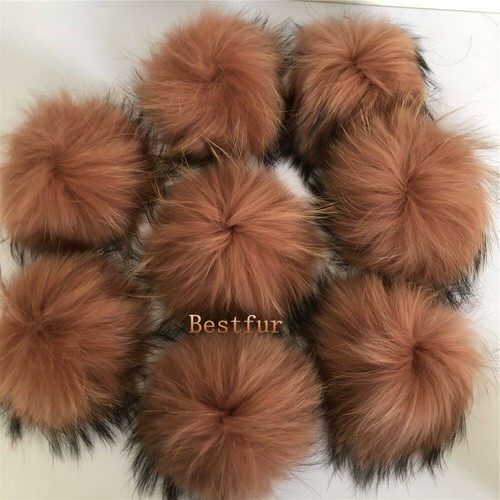 10 piezas/lote-15 cm/6" Bola de pompón de piel de mapache real con botón a presión sombrero gorro hágalo usted mismo - Imagen 37 de 63