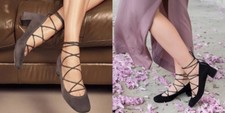 NIB Stuart Weitzman Cordon Suede Lace-Up Ballerina Pumps Londra Gray Black 355