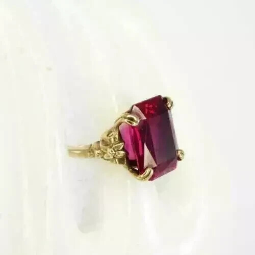 3Ct Emerald Cut Lab Created Ruby Solitaire Women's Ring 14k Yellow Gold Plated - Picture 1 of 7