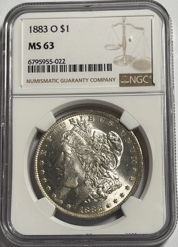 1883-O Morgan dollar (#16665) NGC MS63 Fresh Holder.  Graded rev gold toning.