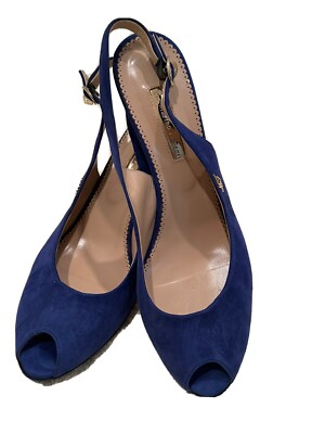 Authentic Marino Fabiani Italian Designer Blue Wedges Sandals Shoes Sz 41, 11