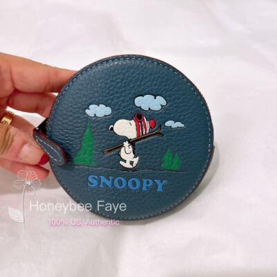 NWT Coach X Peanuts Round Coin Case In Signature Canvas With