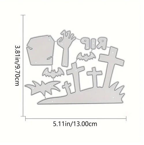 Cemetery Graveyard Zombie Hand Tombstone Bat Cross RIP Metal Dies Standard Thin - Picture 2 of 2