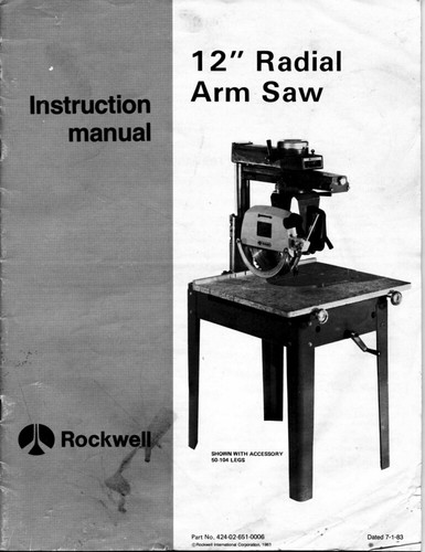 Radial Arm Saw Instructions 
