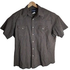Wrangler Pearl Snap Men's XL Western Plaid Button Up Short Sleeve Blue Red