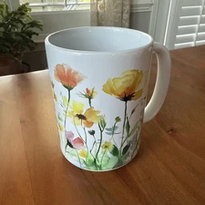 Large White PYD Life Coffee Tea Mug With Flowers & Blossoms 