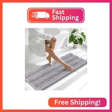 Smiry Thick Chenille Bathroom Runner Rugs 47x17, Absorbent Bath Mat, Grey