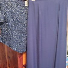 Adrianna Papell Blue Beaded Floral 2 Piece Set Size 6 Top  Skirt Silk Formal