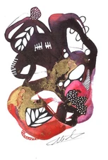 Signed Original Indian Ink Abstract Painting – 5x7 COA – Handmade Mixed Media 