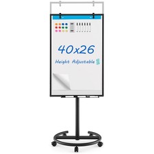 40" x 26" Magnetic Whiteboard Height-Adjustable Mobile Dry Erase Board w/ Stand