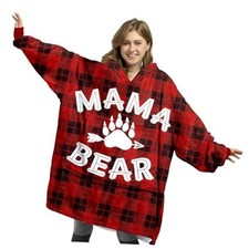 Wearable Blanket Hoodie   Buffalo Plaid Hooded Blanket for Mom, Mama Bear