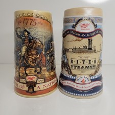 Birth Of A Nation 1775 & First River Steamer 1807 Miller Brewing Stein Lot of 2