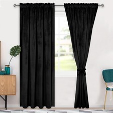 Black Velvet Curtains 84 inches-Blackout Thermal Insulated Solid Soft Curtain...