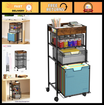 4-Tier Rolling File Cart with Drawers - Mobile Office Storage Organizer, Craft &