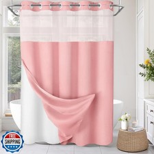 XOGUIBO No Hook Shower Curtain and Liner Set,Pink Hotel Waffle Shower Curtain