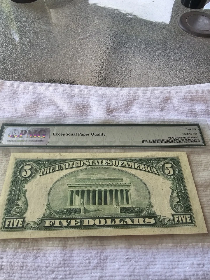 1950e* $5 New York STAR Federal Reserve Note FRN • 1966-B* • PMG 66 EPQ - Image 2 of 2