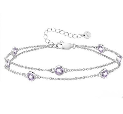 LOUISA SECRET Birthstone Bracelet 925 Sterling Silver Charm Link Double Strand