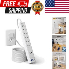 10Ft Extension Cord with Multiple Outlets, Flat Plug Surge Protector Power St...