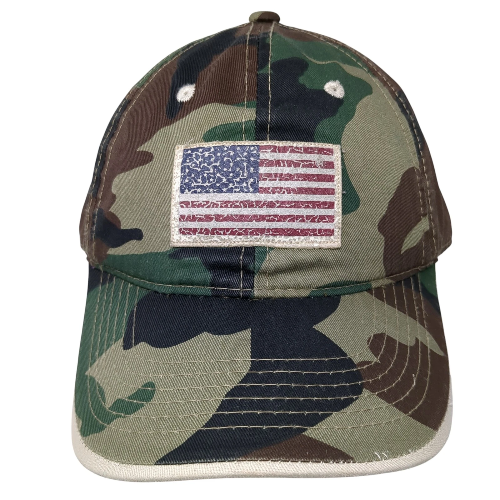 USA Flag Patch Slideback Hat Multicolor One Size Camo Adjustable Outdoor