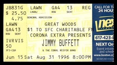 Jimmy Buffett Coral Reefer Band 1996 Aug 31 Ticket Mansfield Great Woods *TS93 - Image 1 of 2