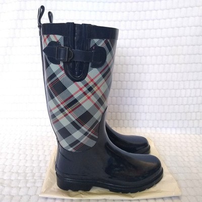 Rain Boots Galoshes Blue and Red Plaid Capelli Boots Wellies Waterproof Boots 7