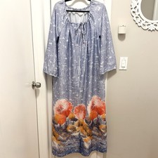 Vintage Sears 1970s Maxi Caftan House Dress Abstract Floral Hem Festival Boho