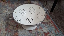 Vintage Enamel Colander Steel trim Vintage French Enamelware Drainer Strainer