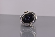 Sterling Silver 20mm Oval Black Onyx Pebble Accented Band Ring 15g 925 Sz: 8