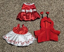 Build A Bear 2 Red Dresses, Coat W/ Heart Antennas Valentine's Day BAB Lot EUC
