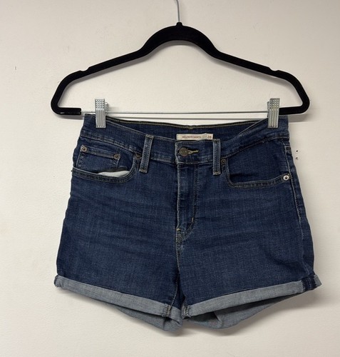 Levi's Jean Shorts Womens Size 28 Denim Mid Length Rolled Cuff Stretch Dark Blue