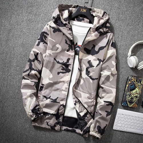 Mens Camouflage Zipper Pockets Coat Windproof Printed Hooded Jackets Long Sleeve - Picture 8 of 30