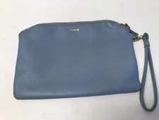 LODIS Light Blue Leather Wristlet Clutch Lined Slip Pockets Zip Pull Charm