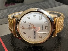 Timex Easy Reader Watch Men Gold Tone Dial Indiglo Day Date 38mm