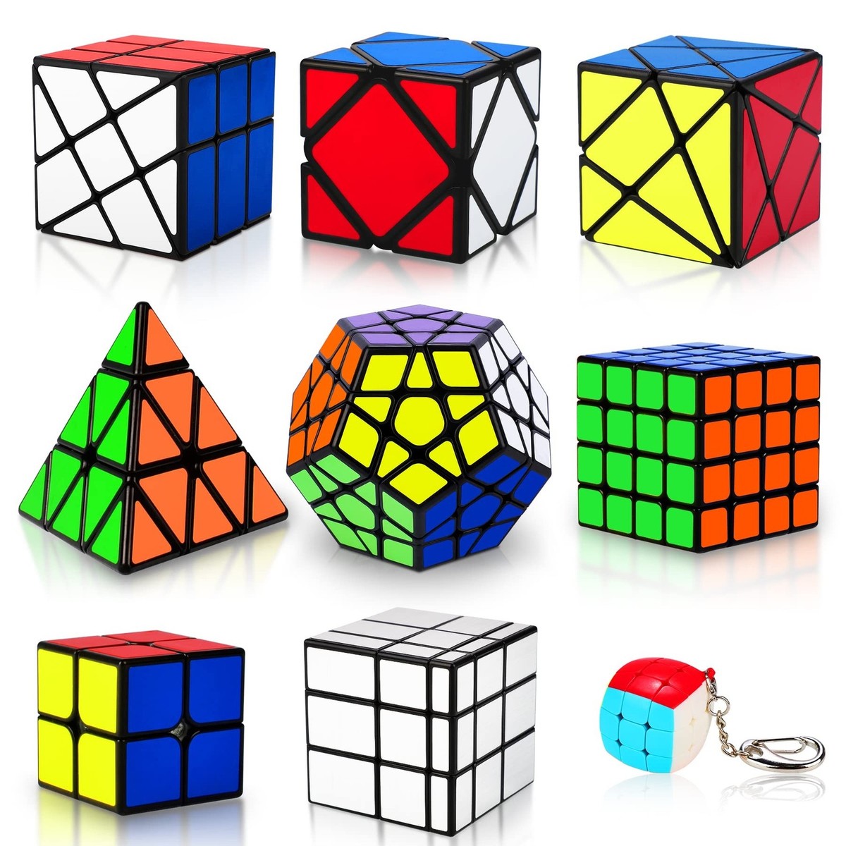 ROXENDA Speed Cube Set, Cube de Vitesse 2X2 3X3 4X4 Pyramide Cube Magique pour Enfants [4 Pack