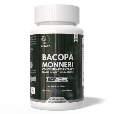 Heroot Bacopa Monnieri Brahmi 1200 mg Capsules Dietary Supplement 60 Count