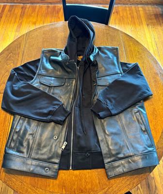 Milwaukee Leather Men s Black Hooded Lined Motorcycle Jacket Zip Size L