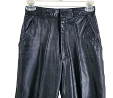 Leather Pants Black 9 24x29 Hi Waist Satin Lined Punk Goth Witchy Biker Vtg Y2K