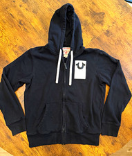 True Religion Men s Black Full Zip Hooded Fleece Graphic Logo Hoodie L/G