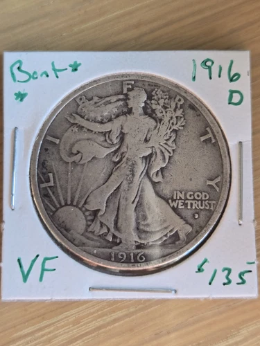 1916-D Walking Liberty Half Dollar VF ☆ Bent ☆ Check My Store