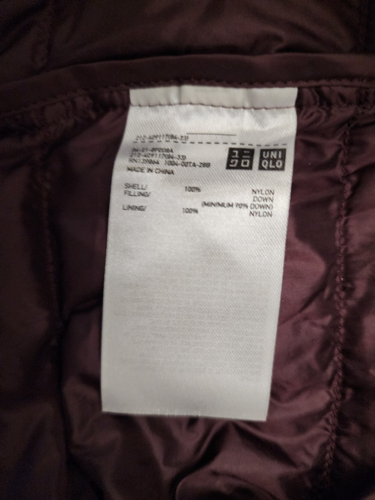 Uniqlo Light Down Coat Women XL Quilted Snap Packable Minimalist Puffer Burgundy thumbnail 5