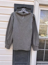 NWT Talbots Festive Silver Gray White Dot Funnel Neck Fun Sleeve 3X
