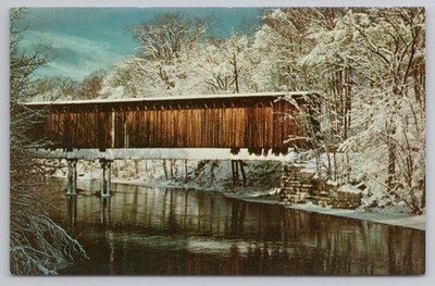 Covered Bridge #60 in Hillsboro New Hampshire Winter Scene c1960s Postcard