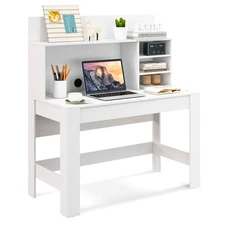Home Office Computer Desk Study Table Writing Workstation Hutch Cable Hole White