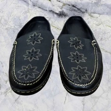 Eastland Leather Embroidered Mules 9 M Medium Width Flat Black Old Money