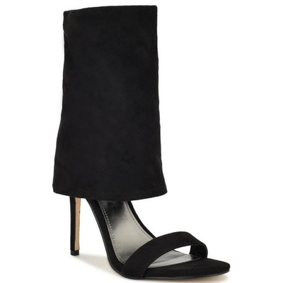 Nine West Women's Macken 2 Heels Faux Suede Open Toe Shoes Black Size 8M