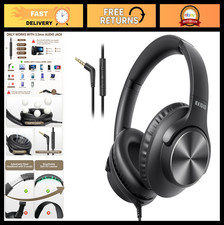 Over-Ear Wired Headphones with Microphone, 3.5mm Corded Audio for School, Black