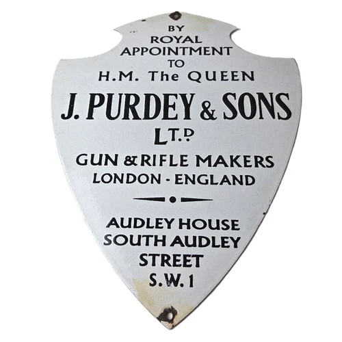 Vintage James Purdey Sign - Gun Firearm Makers Hunters Gas Porcelain Sign