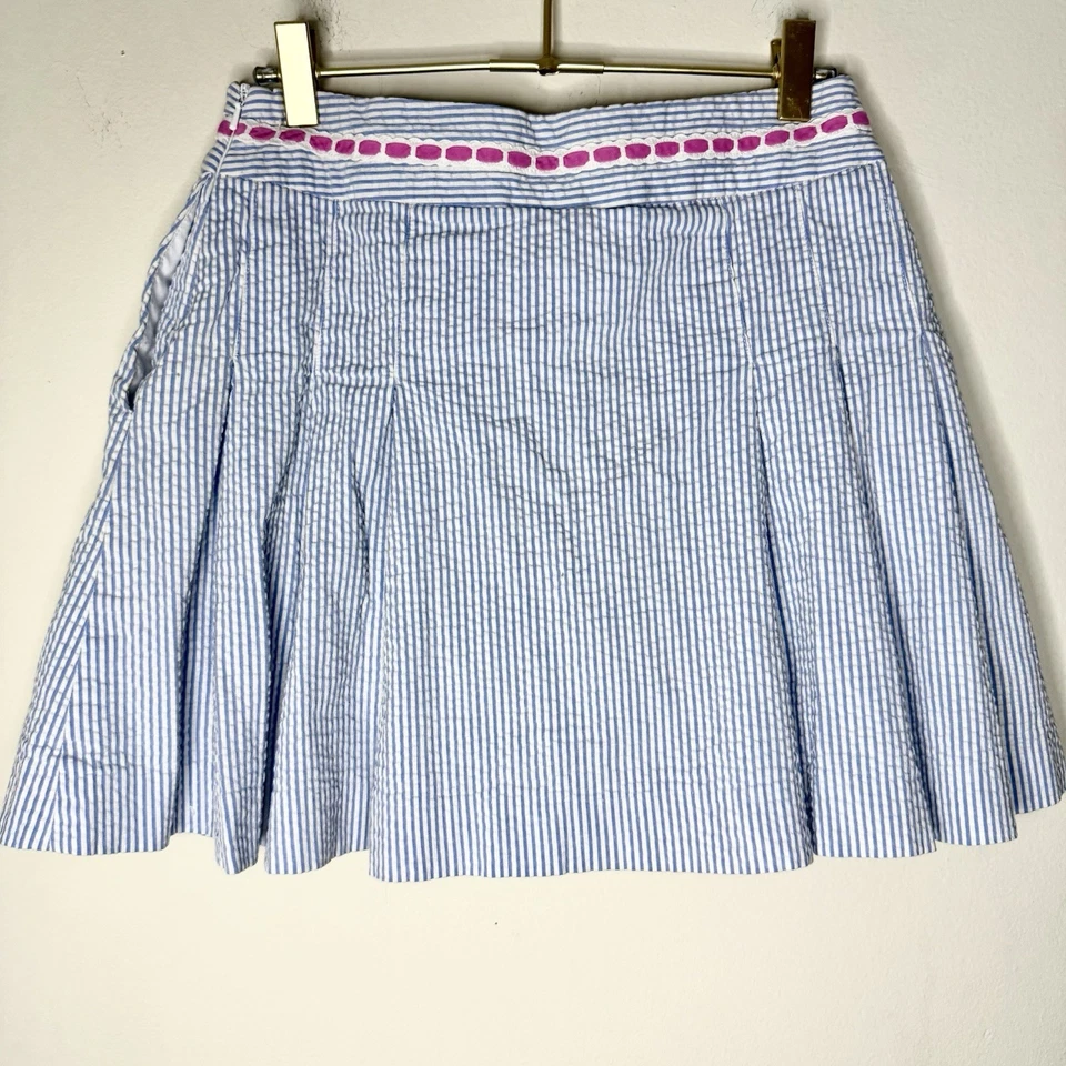Minifalda Lilly Pulitzer Seersucker azul a rayas plisada talla 0 Summer Resort Foto 2 de 4
