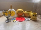 Vintage Happy Face Collection Including McCoy Planter, Goblet, Happy Face Pins